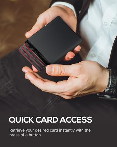 Mens Wallet Card Holder - Smart Wallet for Men, Pop Up Card Case, Top Grain Leather, RFID Blocking, Slim, Minimalist, Ultra Thin, Front Pocket, 9-14 Card Capacity | ID Window | Cash Slot (Black) - color: Black