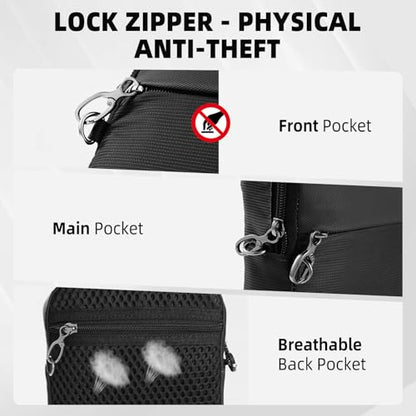 Crossbody Bag Sling Bag Anti Theft for Men Women RFID Blocking, Small Shoulder Chest Bags with Zipper Lock - color: Black