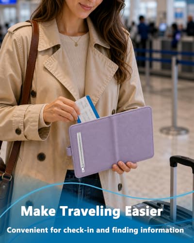 RFID Passport Holder with Tracker Slot, Leather Travel Wallet - color: Purple