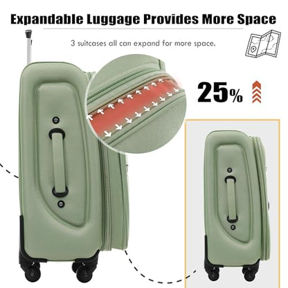 Merax Suitcase Set, Softside 3-Piece Expandable Luggage - color: Light Green(22/26/30)