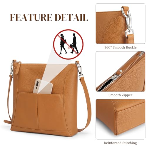 S-ZONE Leather Crossbody Bags for Women RFID Blocking Travel Purse Handbags - color: Brown