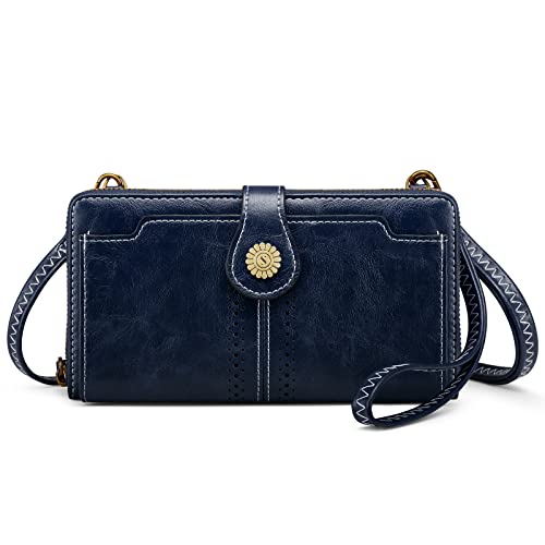 S-ZONE Crossbody Bags for Women Phone Purse RFID Blocking with 2 Straps - color: Dark Blue