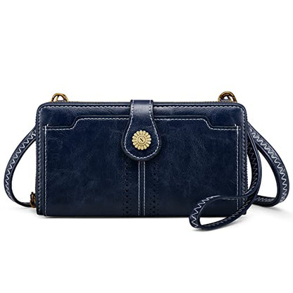 S-ZONE Crossbody Bags for Women Phone Purse RFID Blocking with 2 Straps - color: Dark Blue
