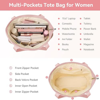 Tote Bag for Women, 18L Large Capacity Hobo Handbags with Zipper - color: Pink, size: Medium