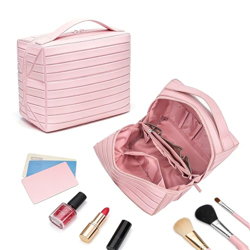 Fold Down Parallel Makeup Bag,Toiletry Bag Travel Organizer,Large,Pink - color: Blush Pink