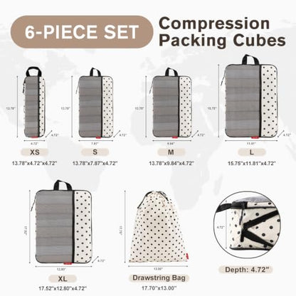 U+U 6 Set Compression Packing Cubes, Travel Organizers (Polka Dot) - color: Polka Dot-02, size: 6 Set