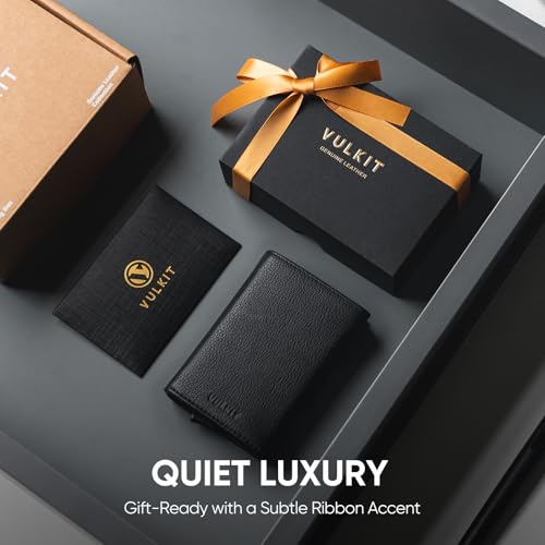 VULKIT Pop up Card Wallet Minimalist Cash Wallets RFID Blocking Leather Smart Credit Card Holder with ID window for Men - color: Top-Grain Cowhide Litchi Black