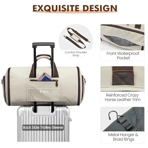 S-ZONE Garment Bag for Travel Convertible Duffle Bag Suit Bag for Men Women - color: Beige