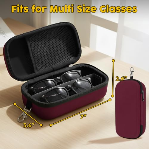 Double Eyeglasses Case, Hard Shell Glasses Case for Men Women - color: Red