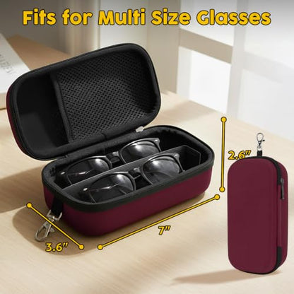Double Eyeglasses Case, Hard Shell Glasses Case for Men Women - color: Red