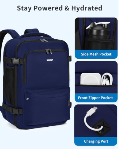 WANDF Personal Item Travel Bag 18x14x8, Carry On Laptop Backpack (Navy) - color: B-navy Blue, size: 18x14x8