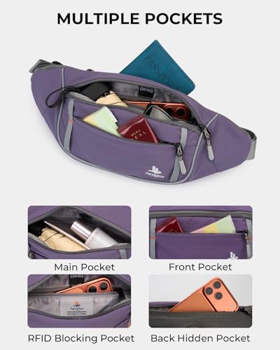 2.5L Fanny Pack for Women Men, RFID Blocking Crossbody Belt Bag, Purple - color: Purple