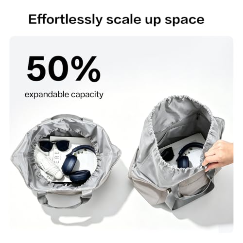 EKOROMIER Dual-Handle Expandable Tote Bag,Ultra-Lightweight Travel Bag - color: Light Gray