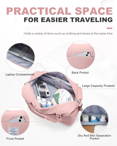 Travel Duffel Weekender Bag Women Tote Carry On Bags With Shoe Compartment - color: H2-Pink, size: Large
