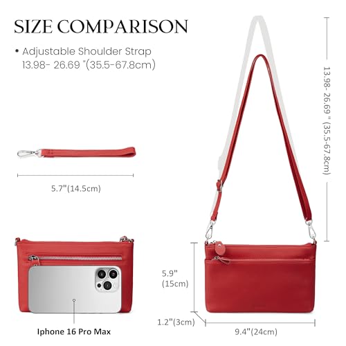 befen Genuine Leather Wristlet Clutch Wallet Purses with RFID Blocking - color: Fire-engine Red