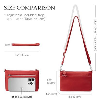 befen Genuine Leather Wristlet Clutch Wallet Purses with RFID Blocking - color: Fire-engine Red