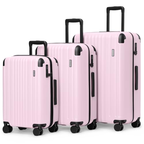 Coolife Luggage Set, Light and Durable Hardshell, 3-Piece, Light Pink - color: Light Pink2.0, size: 3-Piece Set (20/24/28)
