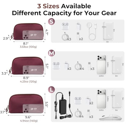 FYY Travel Cable Organizer - 8 Compartments, Lightweight, Water Repellent - color: Wine Red, size: (M) 8.9"× 5.1"× 3.3"