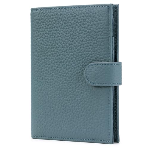 Leather RFID Blocking Slim Passport Holder for Travel Women - color: Denim Blue