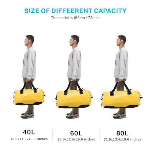 Gonex Waterproof Duffel Bag, 40L/60L/80L Roll-Top Travel Kayaking Dry Bag - color: Yellow, size: 80L