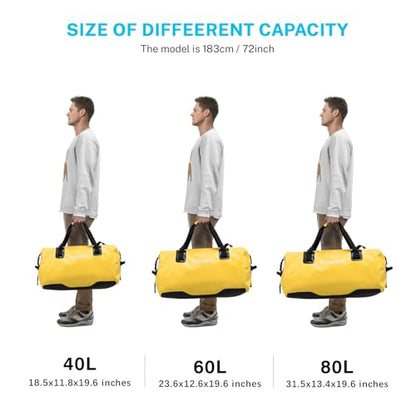 Gonex Waterproof Duffel Bag, 40L/60L/80L Roll-Top Travel Kayaking Dry Bag - color: Yellow, size: 80L