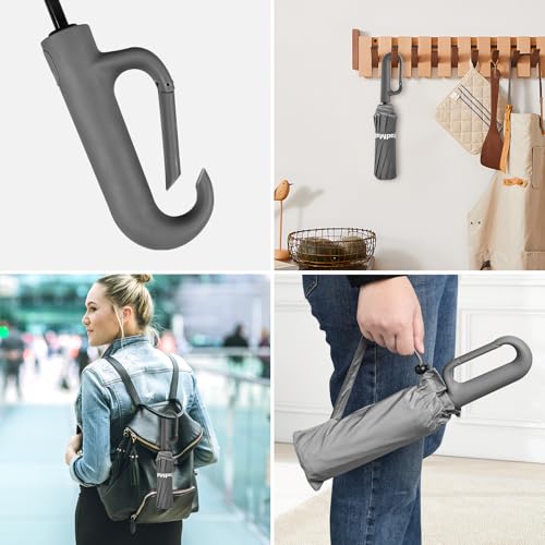 TradMall Travel Umbrella Windproof with Reflective Stripe - color: Dark Gray