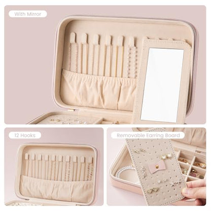 Lolalet Travel Jewelry Case for Women Girls -Medium, Pink - color: Pink, size: Medium (8.46"W*5.71"D*2.17"H)