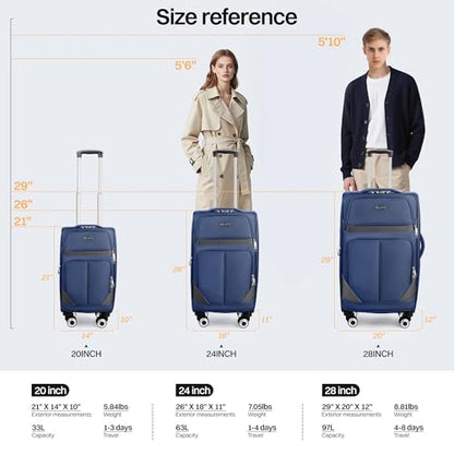 2-Piece Set Luggage,Softside Luggage Sets,Expandable 15% - color: Navy-Grey, size: 2-Piece Set (20"/28'')