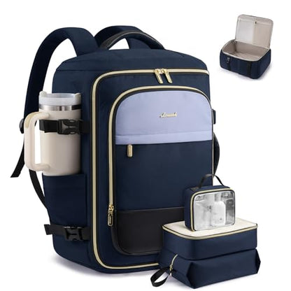 LOVEVOOK Travel Backpack Carry on Flight Approved for Women/Men - color: Blue & Black, size: 40L-4PCS