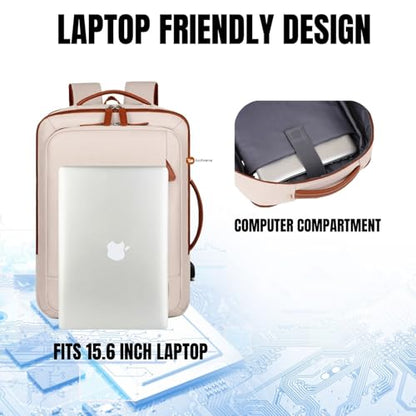 Backpack – Expandable Carry-on,USB Charging Port, TSA 15.6” Laptop, Executive, travel & College Backpack for Women & Men, Cream