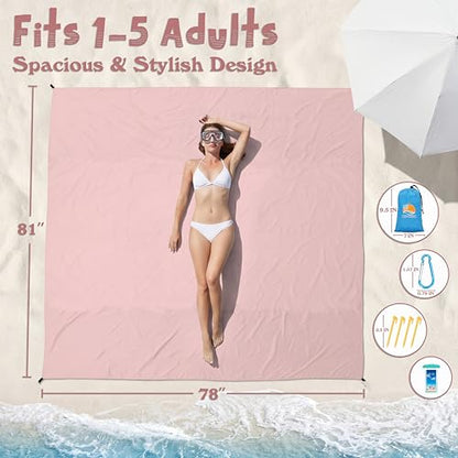 Aroveea Beach Blanket Waterproof Sandproof 78''X81''/10'X9' Oversized Mat - color: 핑크, size: 78''x81''