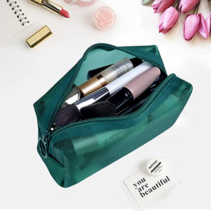 Aosbos 3-Pack Mesh Cosmetic Bag Set - Travel/On-The-Go Makeup Storage, Zipper Closure Small Pouch - color: Green