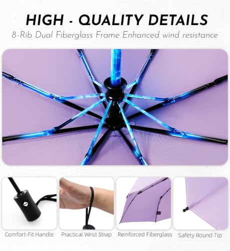 Travel Windproof Umbrella for rain Compact Small Travel size QuickDry - color: 2-Black & Purple