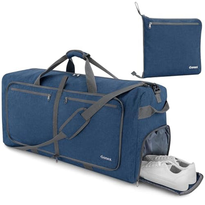 Gonex 60L Foldable Travel Duffle Bag with Shoe Compartment, Lightweight - color: Dark Blue, size: 60L