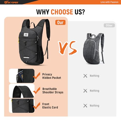 SKYSPER Foldable Hiking Backpack 10L/15L Small Lightweight Travel Daypack - color: Black, size: 10 liters