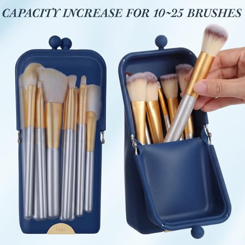 Kacctyen Makeup Brush Case Silicone Standing Makeup Brush Holder,Navy - color: Navy