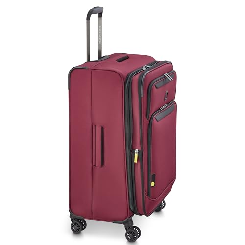 DELSEY PARIS Sky Max 3.0, 24 Inch Checked-Medium Luggage, Burgundy | Checked-In Suitcase, Softside, Lightweight Durable Construction, Double Spinner Wheels, Soft Touch Carry handle - color: Burgundy, size: Checked-Medium, 24 Inch