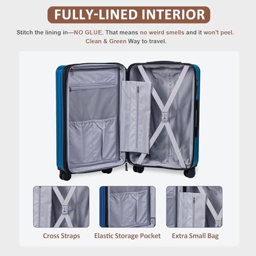 OUZZO Durable Luggage Sets 3 Piece PC Hardshell Lightweight 20/24/28'' - color: blue, size: 3 Piece Set-20"/24"/28"