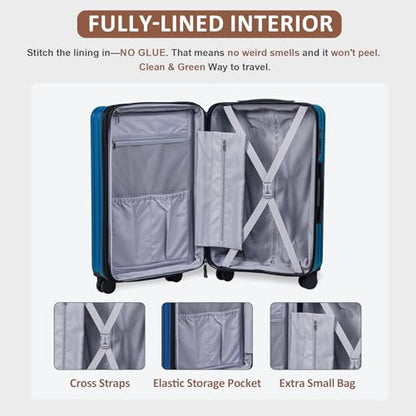 OUZZO Durable Luggage Sets 3 Piece PC Hardshell Lightweight 20/24/28'' - color: blue, size: 3 Piece Set-20"/24"/28"