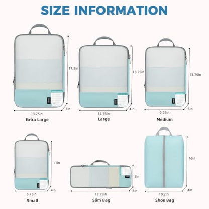 BAGAIL Lightweight Compression Packing Cubes for Travel, 6 Set, Dusty Blue - color: Dusty Blue