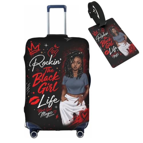 Black Girl Luggage Cover with Tag, Red Black Suitcase Protector XL - color: 05-Rockin’ Girl, size: XL (for 29--32 inch luggage)