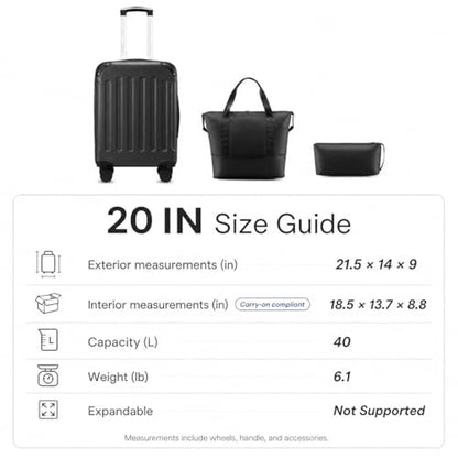 YOETEY 3-Piece Carry-On Set with Tote and Toiletry Bags, Black - color: Black, size: 3-Piece Set