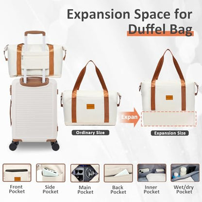 OUZZO Expandable Luggage Sets 5 Piece PC Hardshell Lightweight 20/24/28‘’ - color: white, size: 3 Piece Set-20"/24"/28"