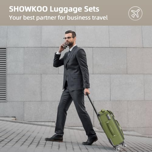 SHOWKOO Luggage Sets 3 Piece Softside Expandable Durable Suitcase Sets - color: Olive Green