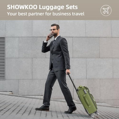SHOWKOO Luggage Sets 3 Piece Softside Expandable Durable Suitcase Sets - color: Olive Green