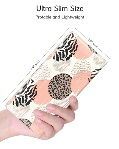 Womens Wallet, RFID Slim Wallet, Credit Card Holder Purse, Leather Bifold - color: Boho Leopard Print