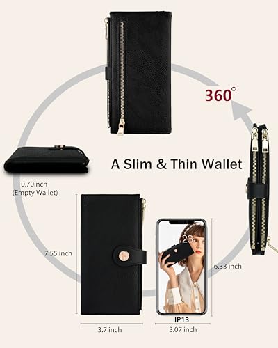 Black Women's Slim Wallet,Thin RFID Card Holder with Zipper Pocket - color: Black, size: Bifold