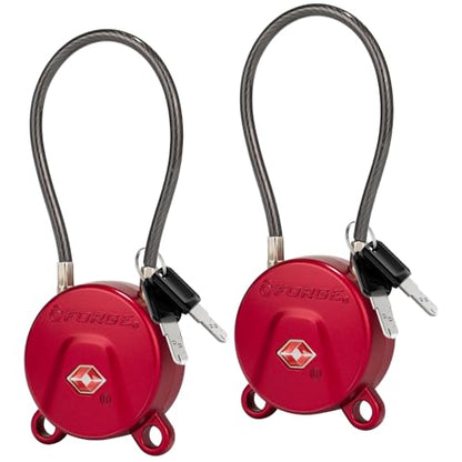 FORGE TSA Approved Key Luggage Locks, Keyed Alike, TSA006 Dimple Key Cable Locks. 2 Locks Red. - color: Red 2 Locks