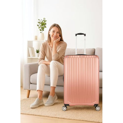 World Traveler Dejuno Beaumont Lightweight Hardside Expandable Spinner Luggage, Rose Gold, Large Checked - color: Rose Gold, size: Large Checked