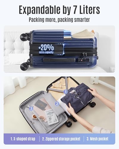 LIGHT FLIGHT 20 Inch Carry On Luggage 22x14x9 Airline Approved, Dark Blue - color: Dark Blue, size: Carry-On - 20"